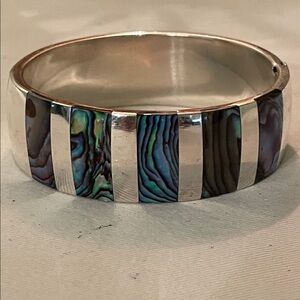 Sterling Silver 925 Abalone Bracelet Wide Cuff 8-1/2” Box Clasp 1.4 Oz.